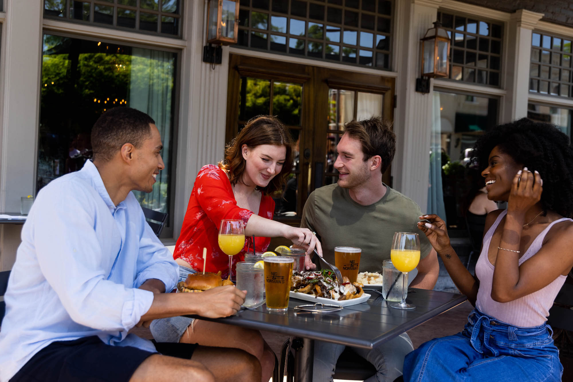 Friends enjoying brunch at a restaurant
